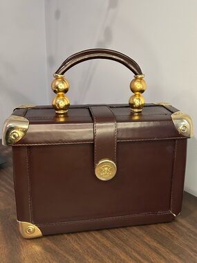RARE Vintage Gabbrielli Brown Leather Box Purse Structured Italy MISSING BRACKET